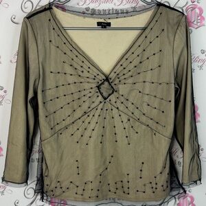 Aria long sleeve mesh embroidered sequins sparkly Black Beaded Sheer Blouse